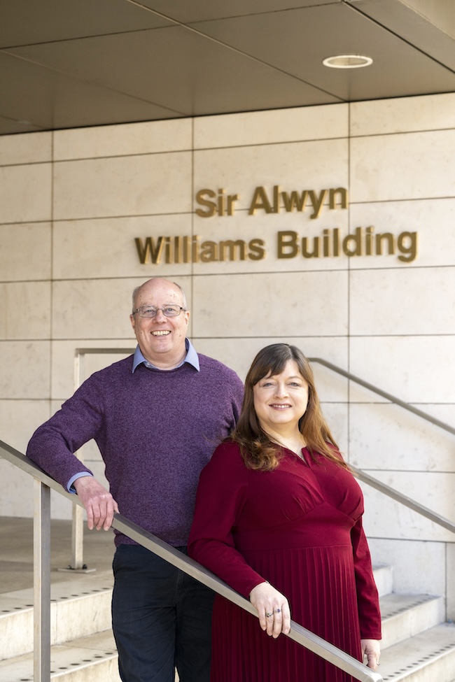 Professor Phil Trinder and Jill Dykes, co-directors of the Glasgow Computing Science Innovation Lab (GLACSIL), outside the University of Glasgow’s School of Computing Science