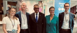 photo of Left to Right: Susan Grant, Professor Rory O’Connor, Dr Tedros, Professor Jill Pell, Professor Peter MacPherson.