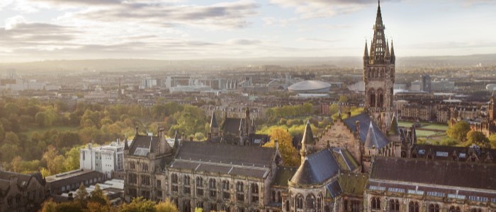 The Gilbert Scott tower at dusk