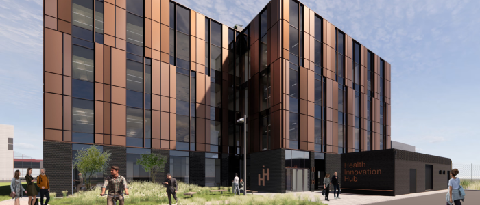 Architectural render of the Health Innovation Hub