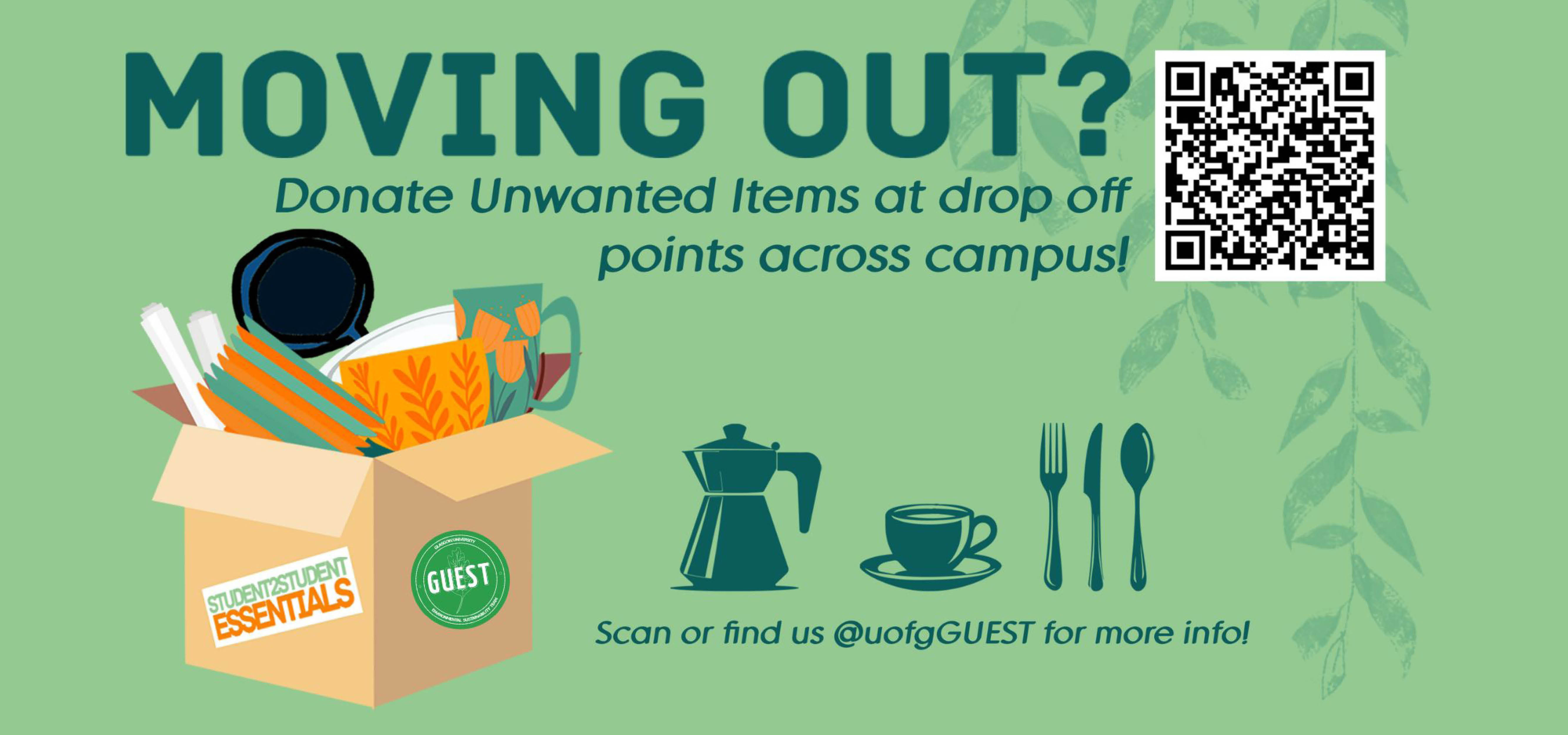 UofG GUEST graphic calling out for items of homeware and QR code link