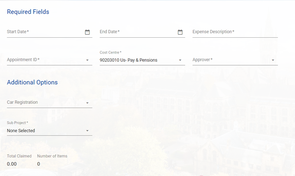 view of the expense report screen, fill in all required fields