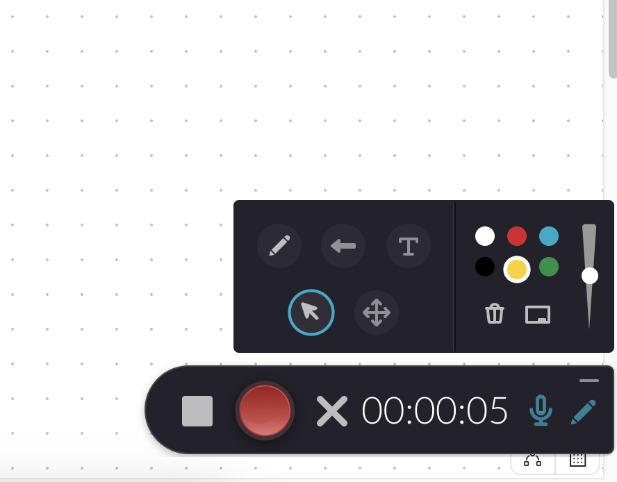 A screenshot of the Kaltura editor whilst in recording mode 