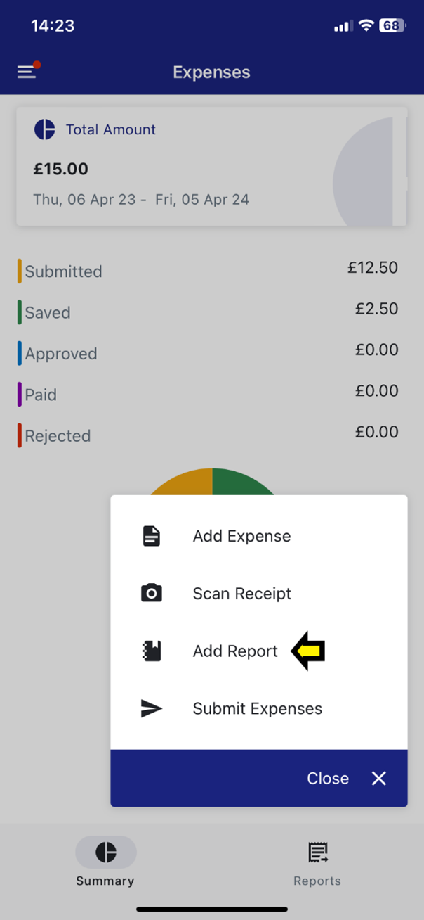 Click on three dots and then add expense report