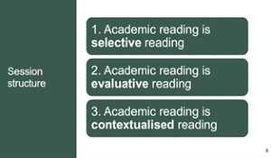 Slide showing structure for a session