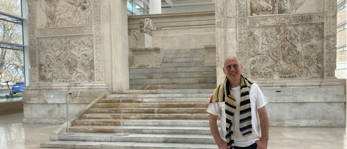 Matthew Fox in front of Augustus’ altar of peace (Ara Pacis), Rome