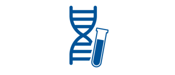 An icon of a DNA strand and a chemistry flask