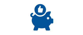 An icon of a piggy bank with a thumbs up