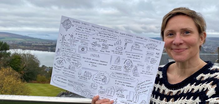 Photo of Nic Dickson holding artwork