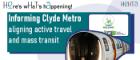 Image reading here's what's happening:informing clyde metro - aligning active travel and mass transit. Picture of glasgow subway train.