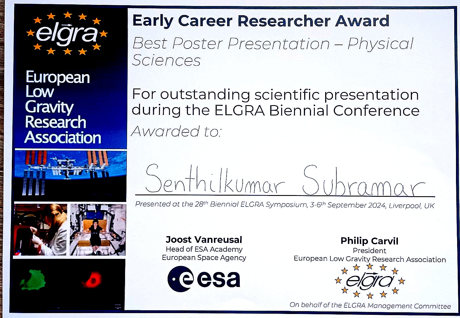 Senthilkumar Subramanian Best poster award