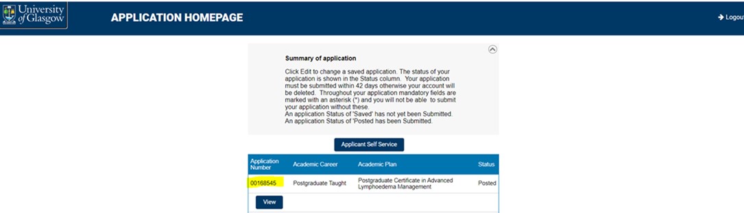 Screen shot of Application System