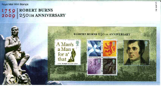 Robert Burns commemorative stamps have been released by Royal Mail to mark the 250th anniversary of Robert Burns's Birth, January 2009.