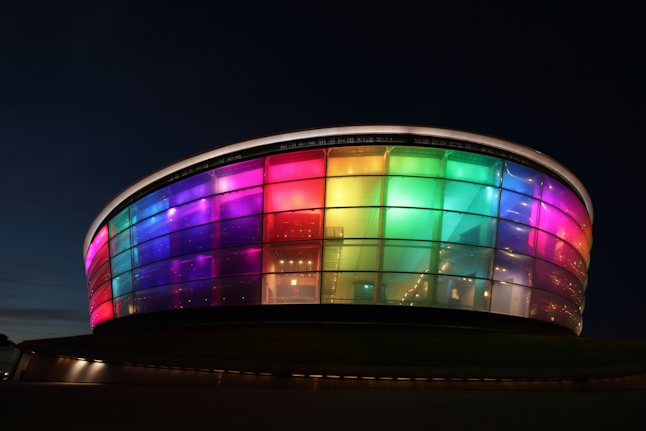 SSE Hydro concert venue in Glasgow lit in multicoloured lights