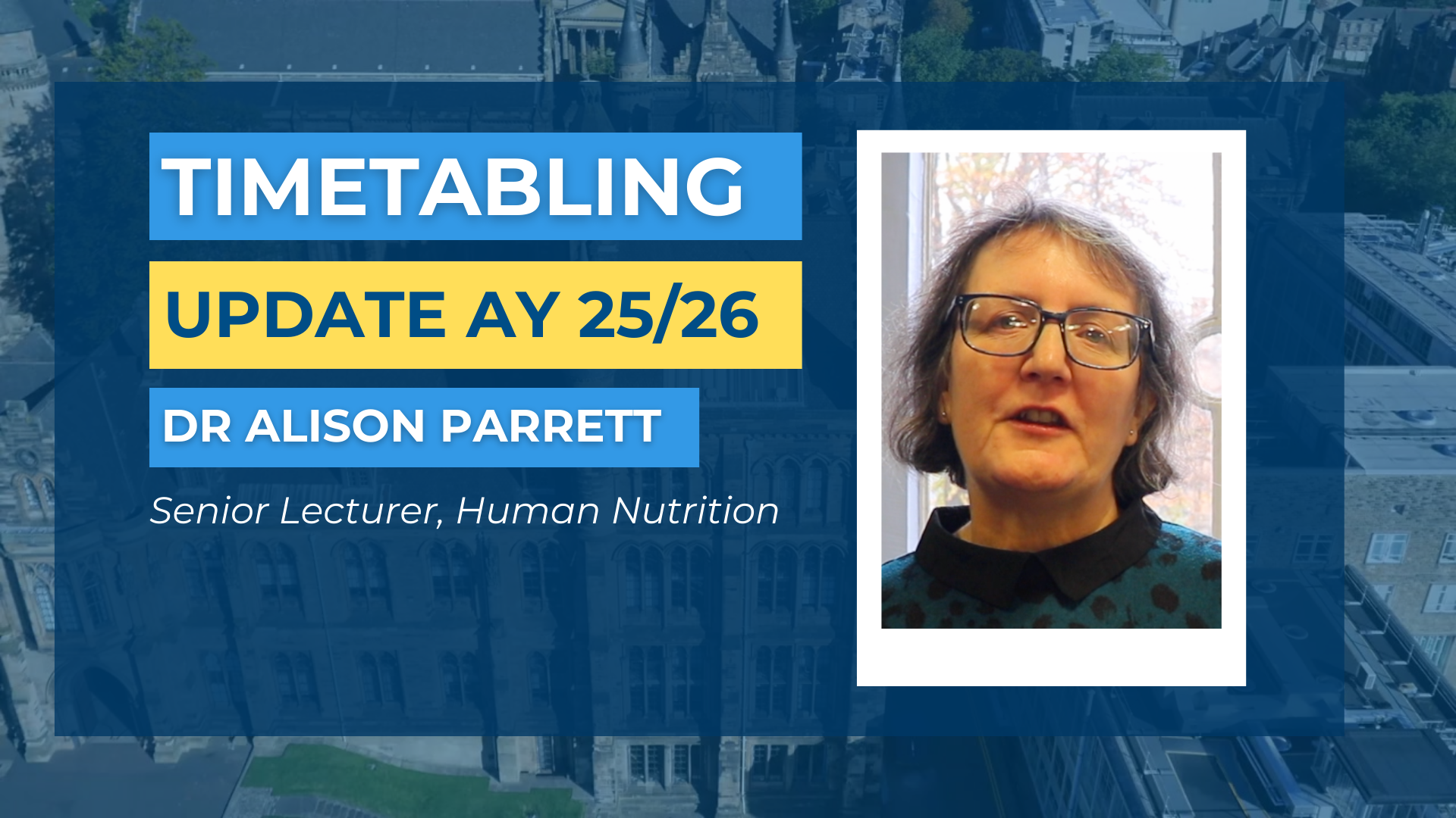 Profile image of Dr Alison Parrett on a blue background