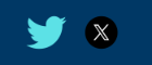 Twitter logo next to the X logo on a blue background