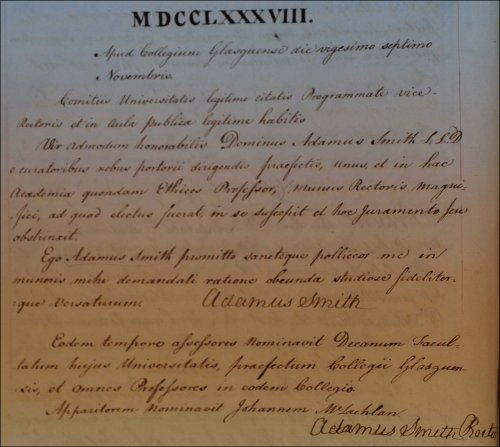 First page of the Senate minutes recording the election of Adam Smith as Rector, 27th November 1788. (GUAS Ref: SEN 1/1/2, p60. Copyright reserved.) 