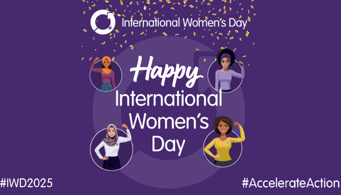 A graphic with cartoon women striking poses that have been designed to celebrate International Women's Day