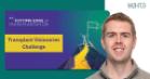 Image of Stephen Knight in front of the Transplant Visionaries Challenge logo.