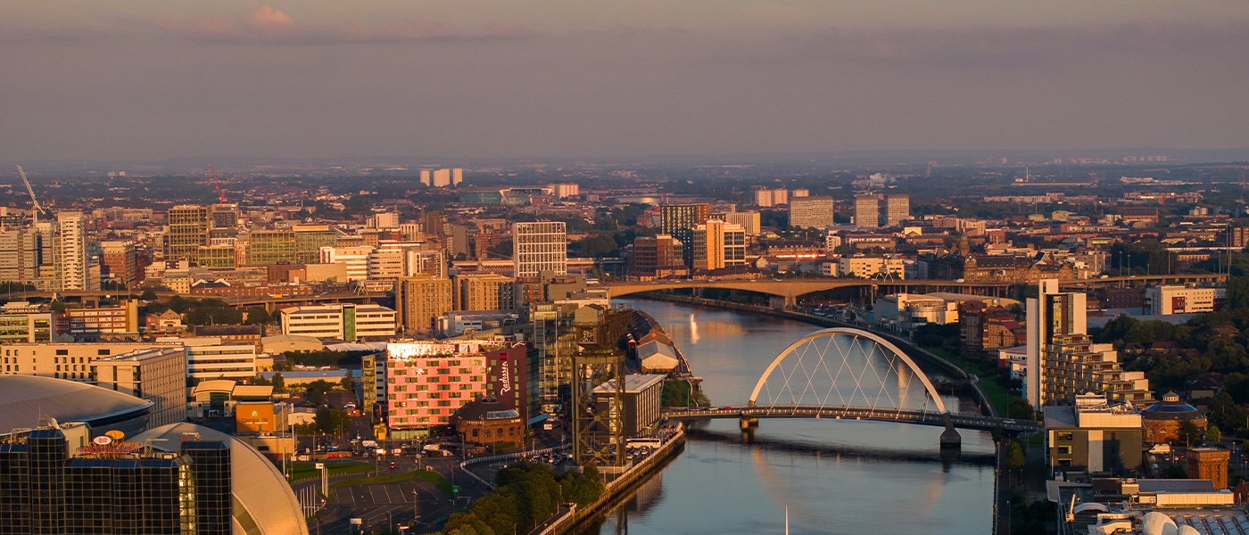 Areal view of the city of Glasgowdusk