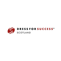 white background with black and red text on top saying 'DRESS FOR SUCCESS SCOTLAND'