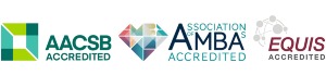 AACSB, AMBA and EQUIS coloured logos grouped together in a row against a white background