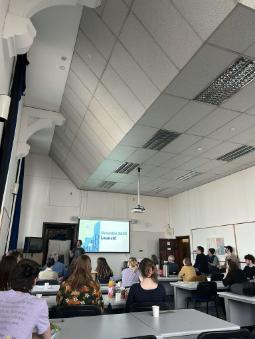 Attendees listening to Drumlin relaunch talk