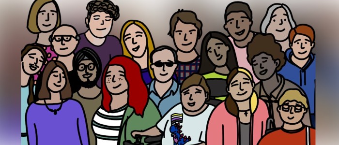 A mixture of animated people