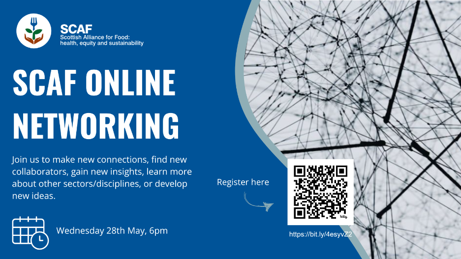 SCAF flyer for online networking event on May 28 at 6pm