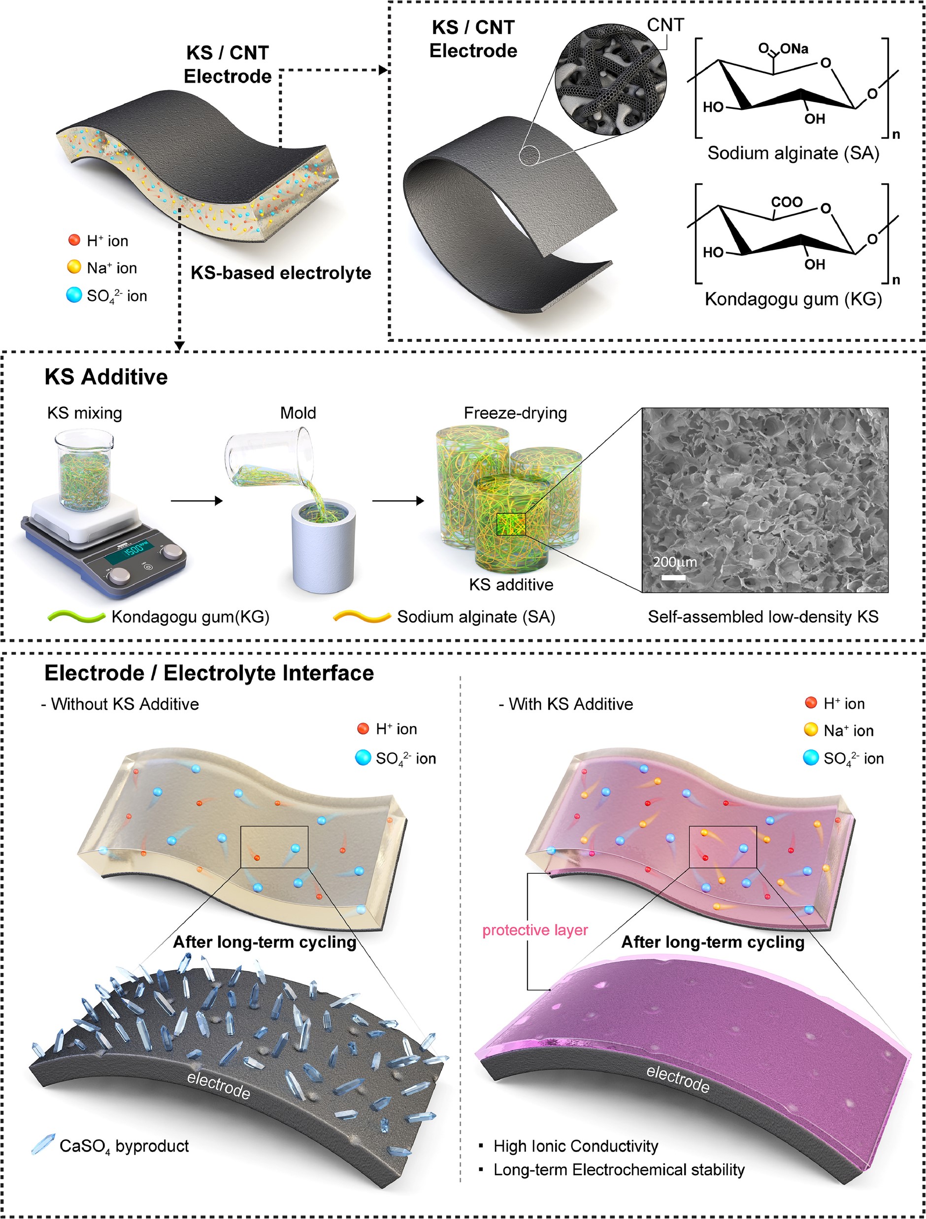 A diagram showing the process of developing the tree gum KS additive for supercapacitors