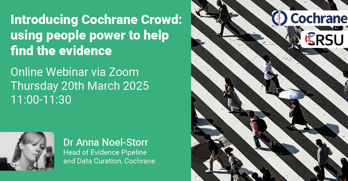 Poster for the Introducing Cochrane Crowd webinar.