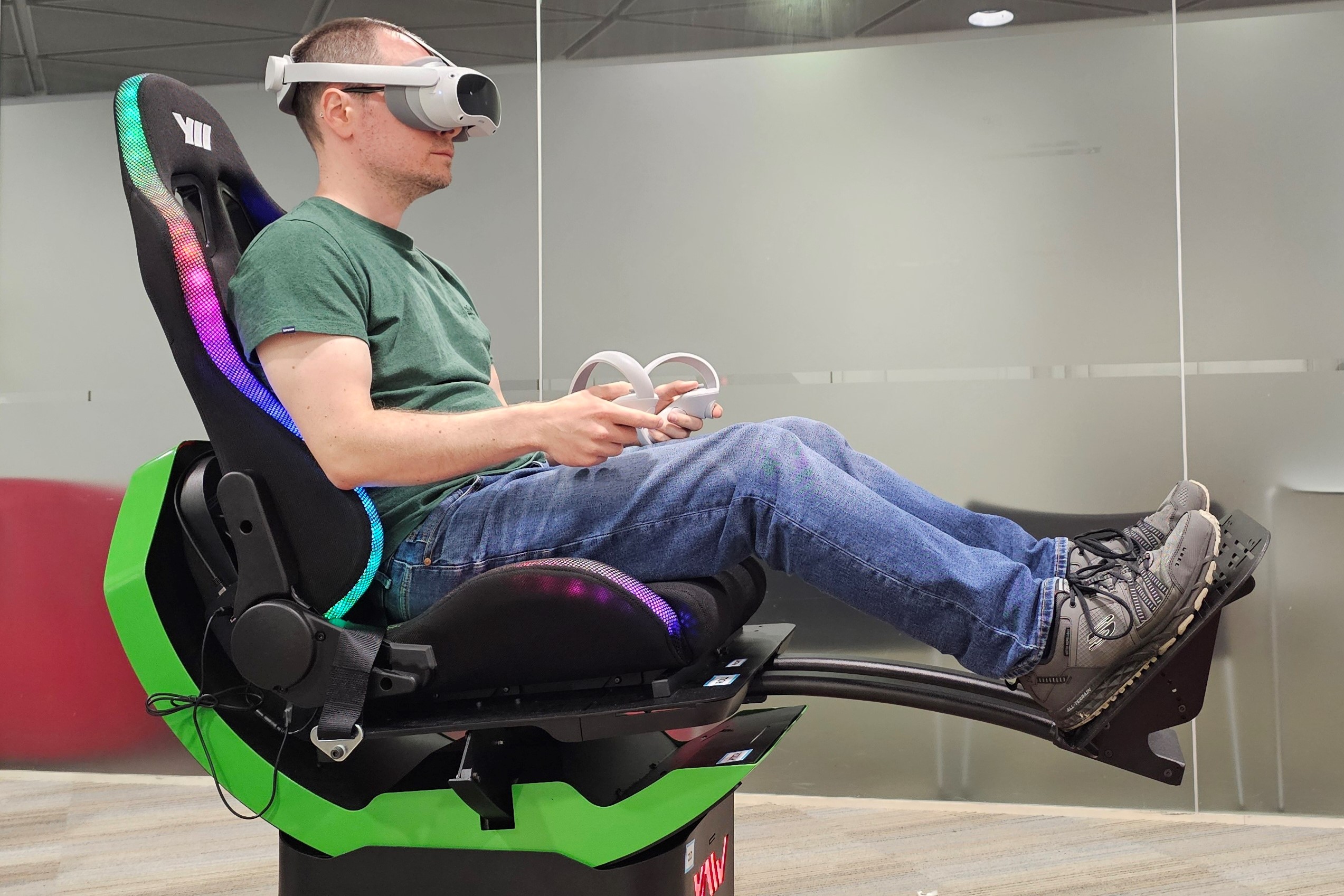 A study participant sits in a motorised chair