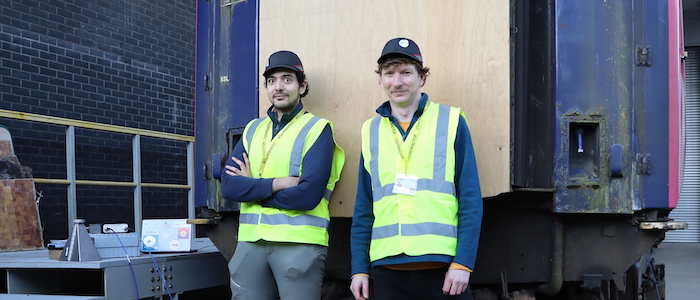 Dr Mahmoud Wagih (left) and Mr James Stephenson (right), at the BCIMO rail innovation centre.