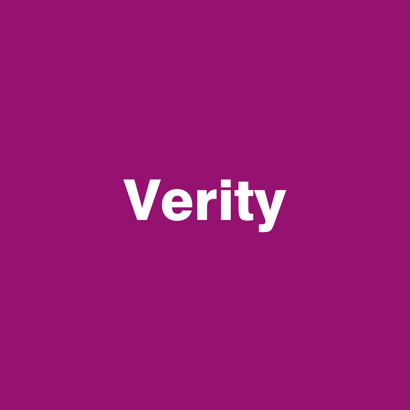 Dark pink background with text: Verity