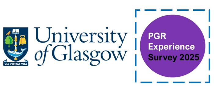University of Glasgow logo with PGR survey logo on the right of it