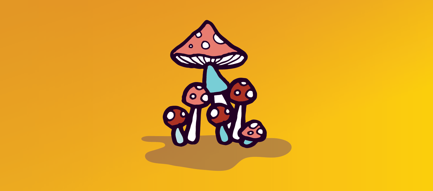 Cartoon image of a group of mushrooms