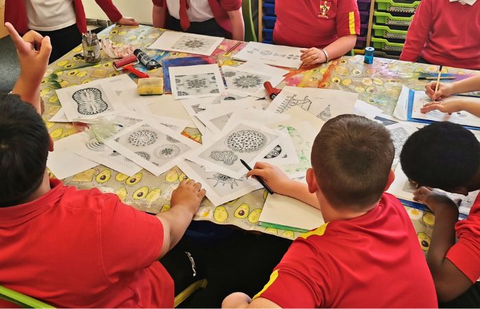 Primary School Pupils Working on Mosaic Artwork