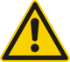 Exclamation mark on a yellow triangle with a black norder