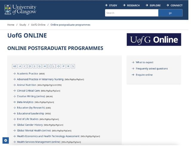 Website version UofG online example