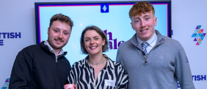 EDGE winners Cian Smith and Callum Leith with Beth Oliver