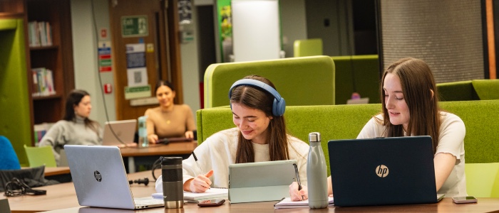 Students studying in library