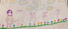 A hand drawn picture of a girl beside arithmetic signs and numbers