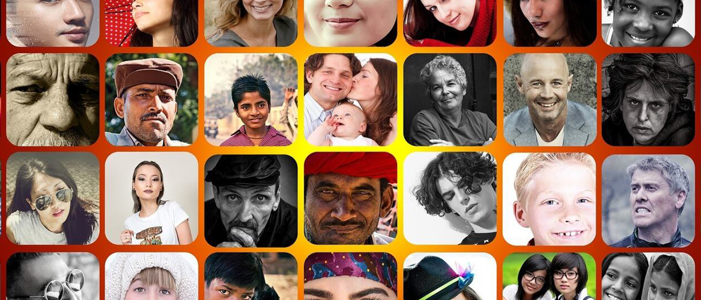 Different faces arranged in a square grid