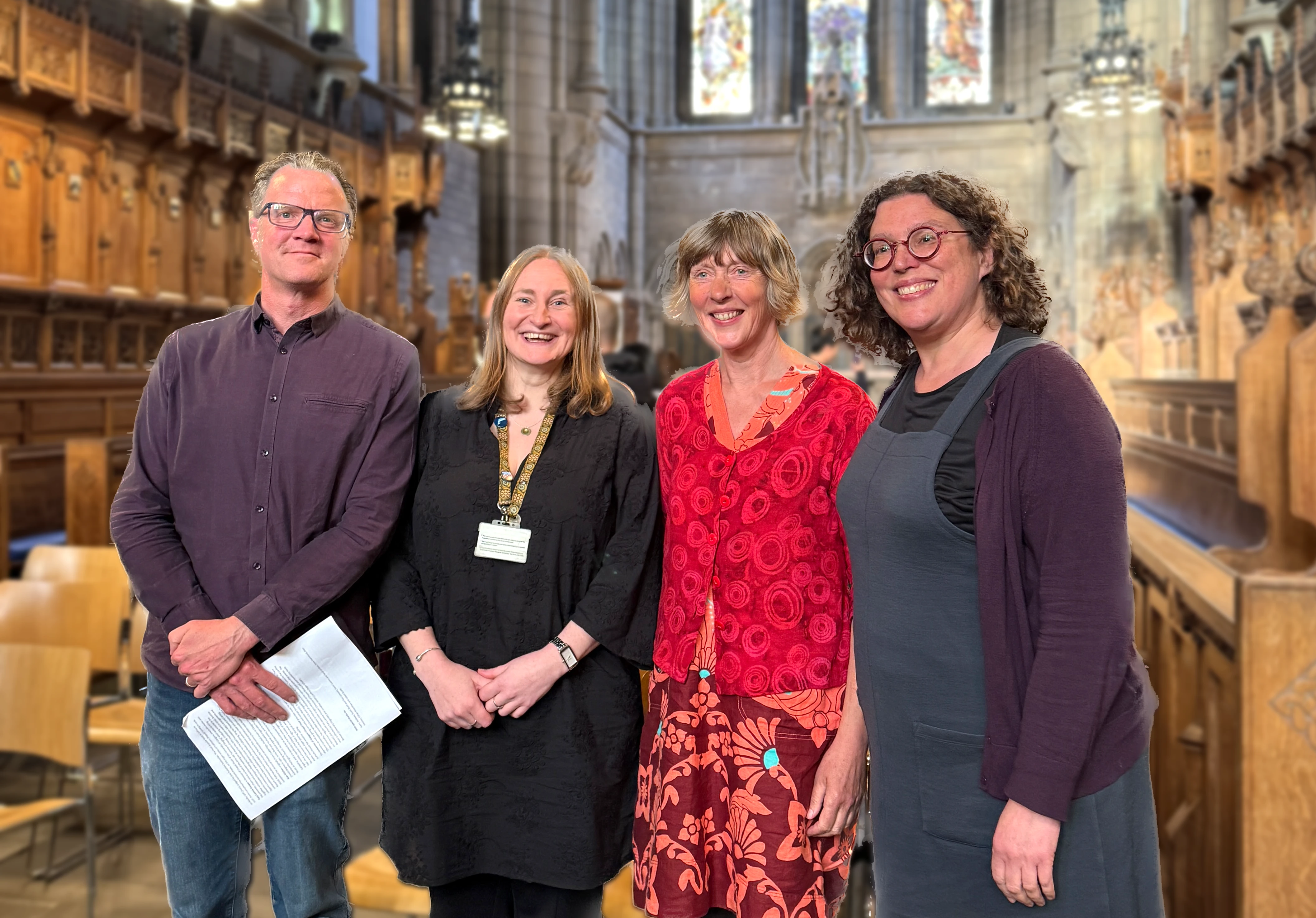 McEwen curator Drew Hammond with Director Chapel Music Katy Lavinia Cooper, poet Dawn Wood and McEwen composer Emily Doolittle