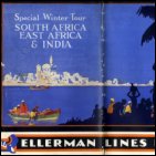 This brochure cover entitled 'Special Winter Tour: South Africa, East Africa and India' is for the ship 'City of Nagpur' which sailed to ports in Africa such as Cape Town, Durban, Zanzibar and Mombasa, c1920s or c1930s. (GUAS Ref: UGD 131/6/5/8. Copyright reserved.) 