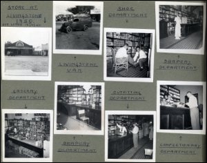 This image shows a selection of photographs taken at a newly opened store in Livingstone, Nyasaland,  including the grocery, drapery, shoe, outfitting and confectionary departments, 1950. (GUAS Ref: UGC 193/12/3 p42. Copyright reserved.)