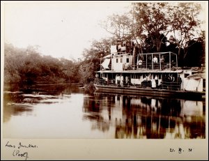 Photograph of the expedition boat, from an album recording John Graham Kerr's expedition to the Rio Pilcomayo, Paraguay, 1896. (GUAS Ref: DC 6/1230/2. Copyright reserved.) 