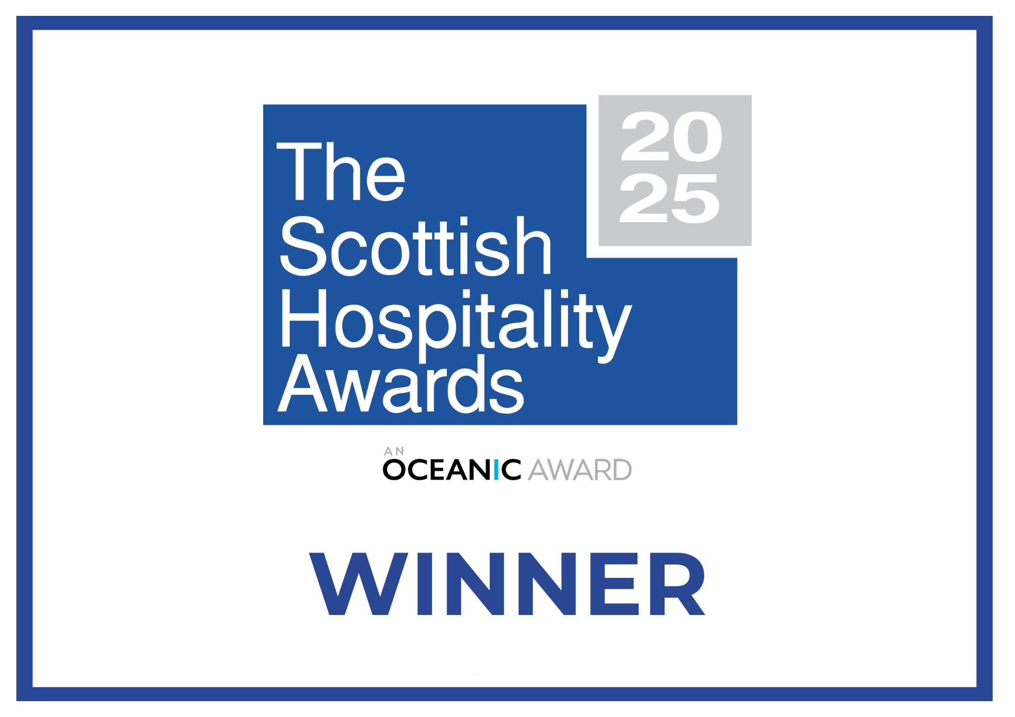 Certificate presented to the winners of the Scottish Hospitality Awards 2025.