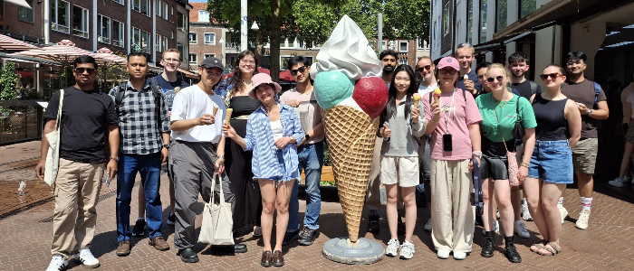 A group of ASBS students posing next to an ice cream sculpture in Nijmegen