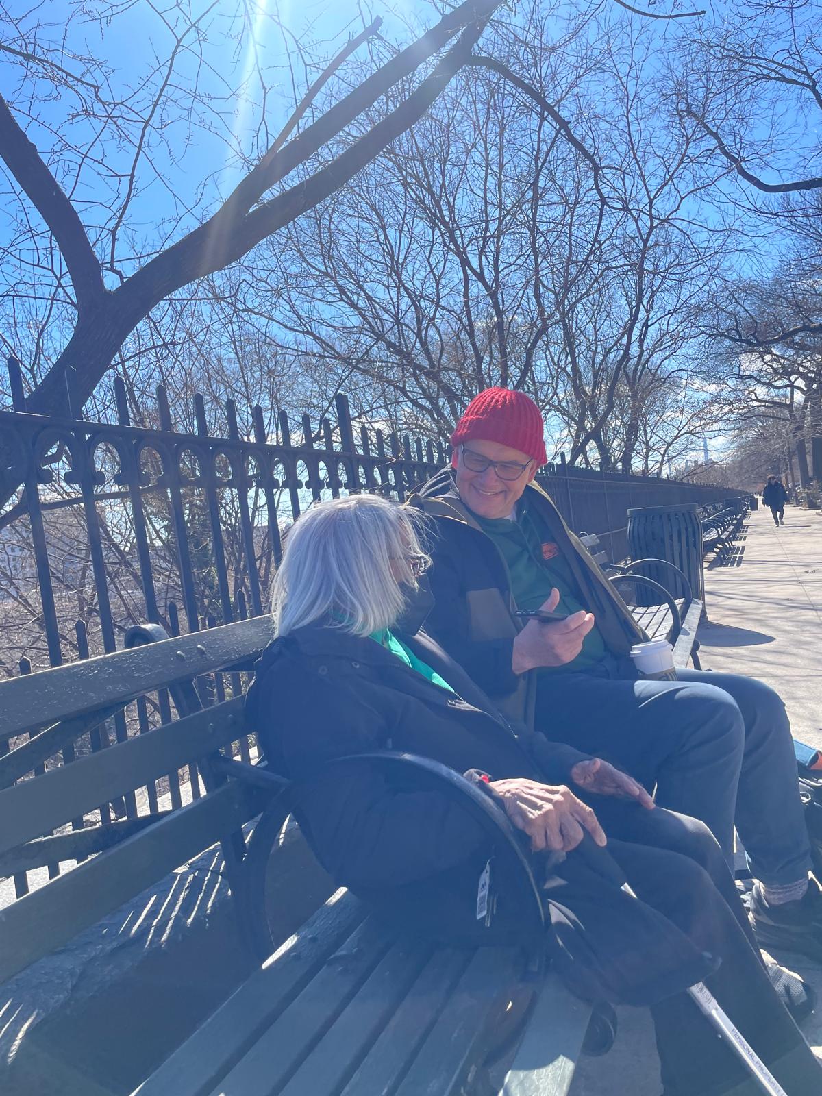 Les and LeVerne on a park bench in Harlem